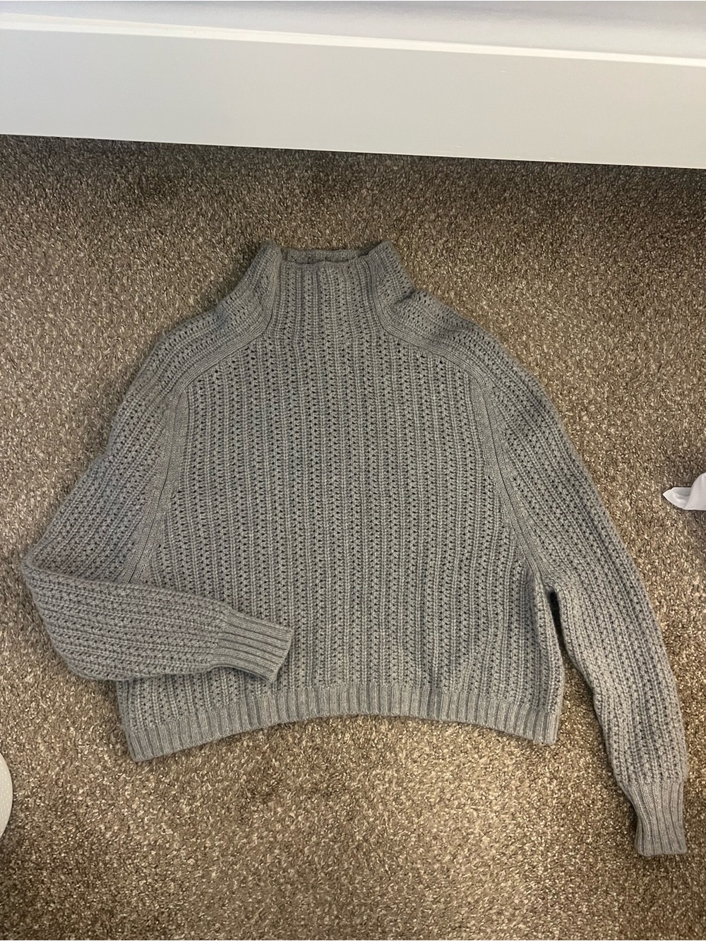 Women's Gray Mock Neck Ribbed Knit Sweater Madewell Merino Wool